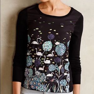 Anthropologie Michele Morin Swan print sweater